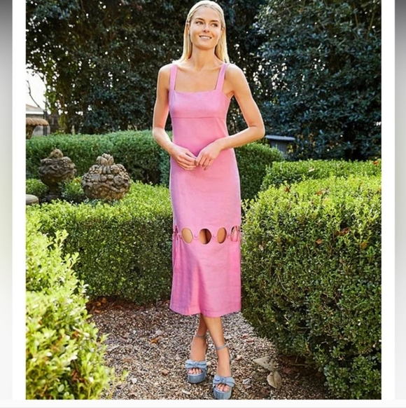 NWT Antonio Melani Dress Linen Blend Square Neck Cut Out Sheath Pink Midi Sz 12 - Picture 5 of 12